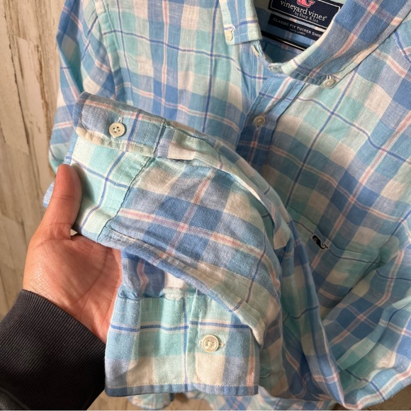 Vineyard Vines Tucker Shirt 100% Linen Plaid Button Down Long Sleeve Shirt Small - Picture 4 of 5